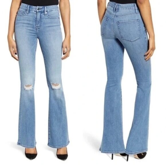 Good American Denim - Good American Good Flare 2/26 Distressed Jeans